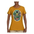 thumbnail image 2 of Day Of The Dead Calavera Skull Colorful Trippy | Womens Pop Culture Graphic T-Shirt, Gold, Medium, 2 of 4