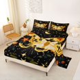 thumbnail image 2 of jejeloiu Folk Moth Bed Sheets For Girls,Floral Pattern Full Size Sheets,Black Yellow Orange,4 Pieces,1 Flat Sheet, 1 Fitted Sheet and 2 Pillowcases, 2 of 6