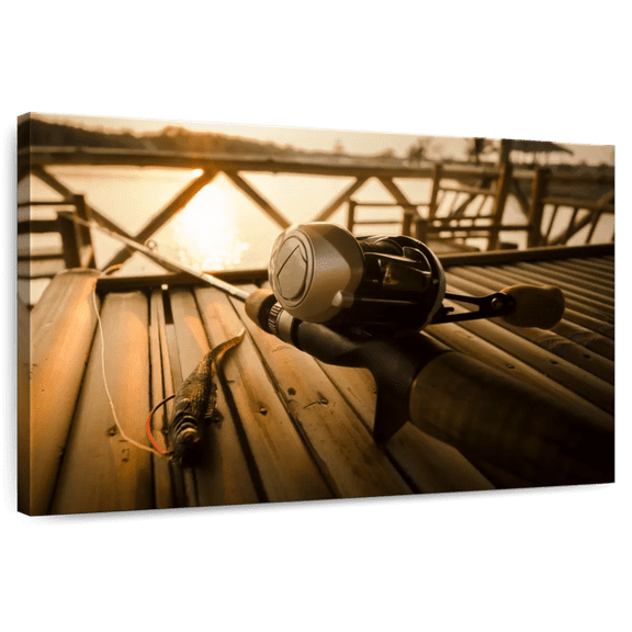 Elephant Stock Bass Fishing Set Wall Art - Horizontal Canvas Wall Art - Living Room Wall Decor - Hobbies And Lifestyle Canvas - Beige And Brown Decor - 12" x 8"