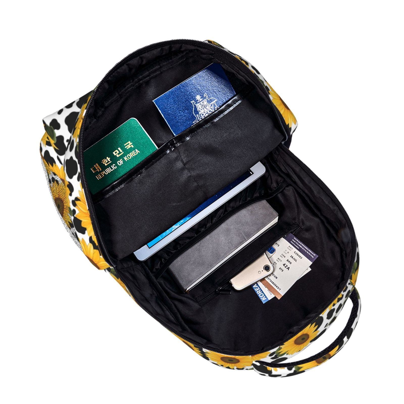 Xecao Cow Print Sunflower Backpack, a stylish and functional choice for both men and women, is the perfect basic bookbag for college, work, or travel