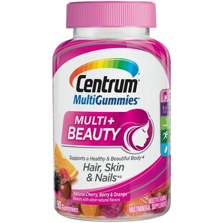 Centrum Adult MultiGummies Multi + Beauty (90 Count, Naturel Cherry, Berry, Orange Flavors) Multivitamins/Multimineral Supplement Gummy, Vitamins D3, B and (Best Gummy Vitamins For Adults)