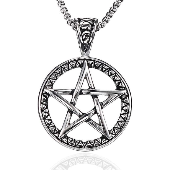 35MM Vintage Stainless Steel Pentacle Pentagram Pendant Mens Witch Protection Star Amulet Necklace 2