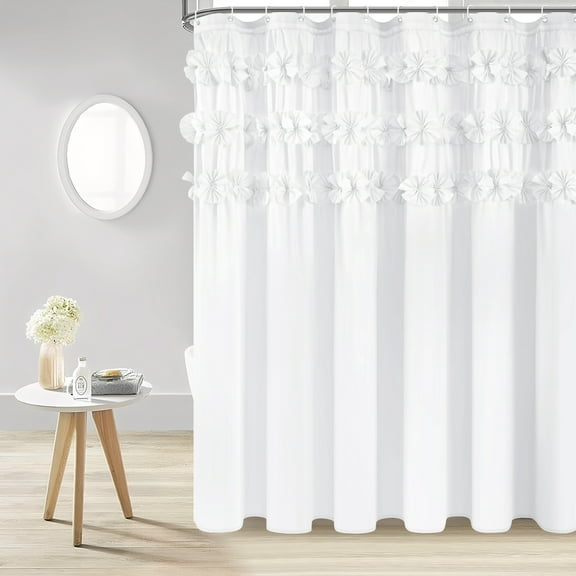 Ikfashoni White Bow Shower Curtain with Hooks,Waterproof Fabric Bathroom Curtain