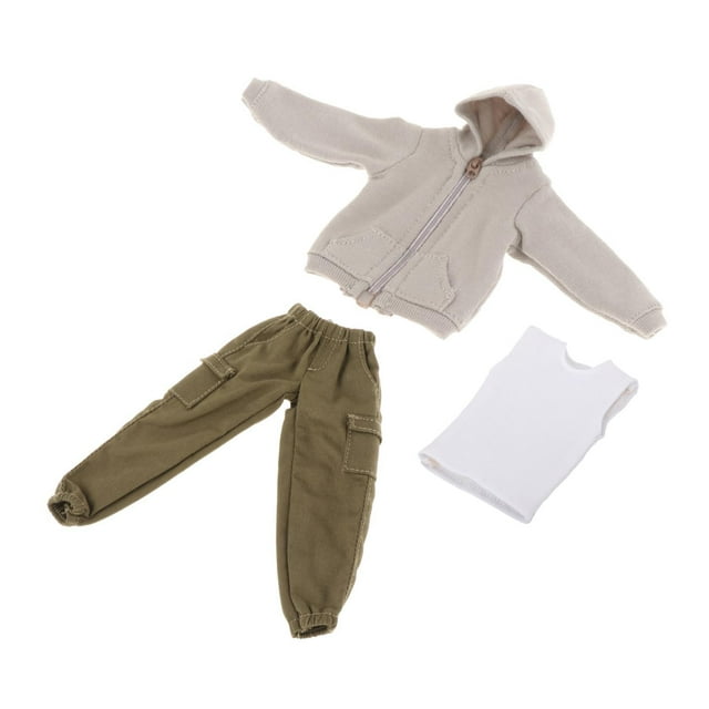Ropa de hombre de moda a escala 1/12, suéter con capucha, pantalones cargo y camisetas sin mangas, traje deportivo clásico hecho a mano para cuerpo de Verde Hugo Sudadera con capucha de muñeca
