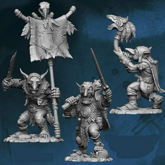 Goblin Command Pack Leader, Standard, Muscian Figure Kit 28mm Heroic Scale Miniature Unpainted
