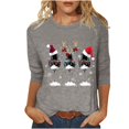thumbnail image 1 of Hauts pour Femmes Décontractés T-Shirt à Imprimé de Noël Rouge Verre de Vin T-Shirt Graphique Manches 3/4 Cols Ras du Cou Blouses Grande Taille pour Femmes, Gris, 2TG, 1 of 5