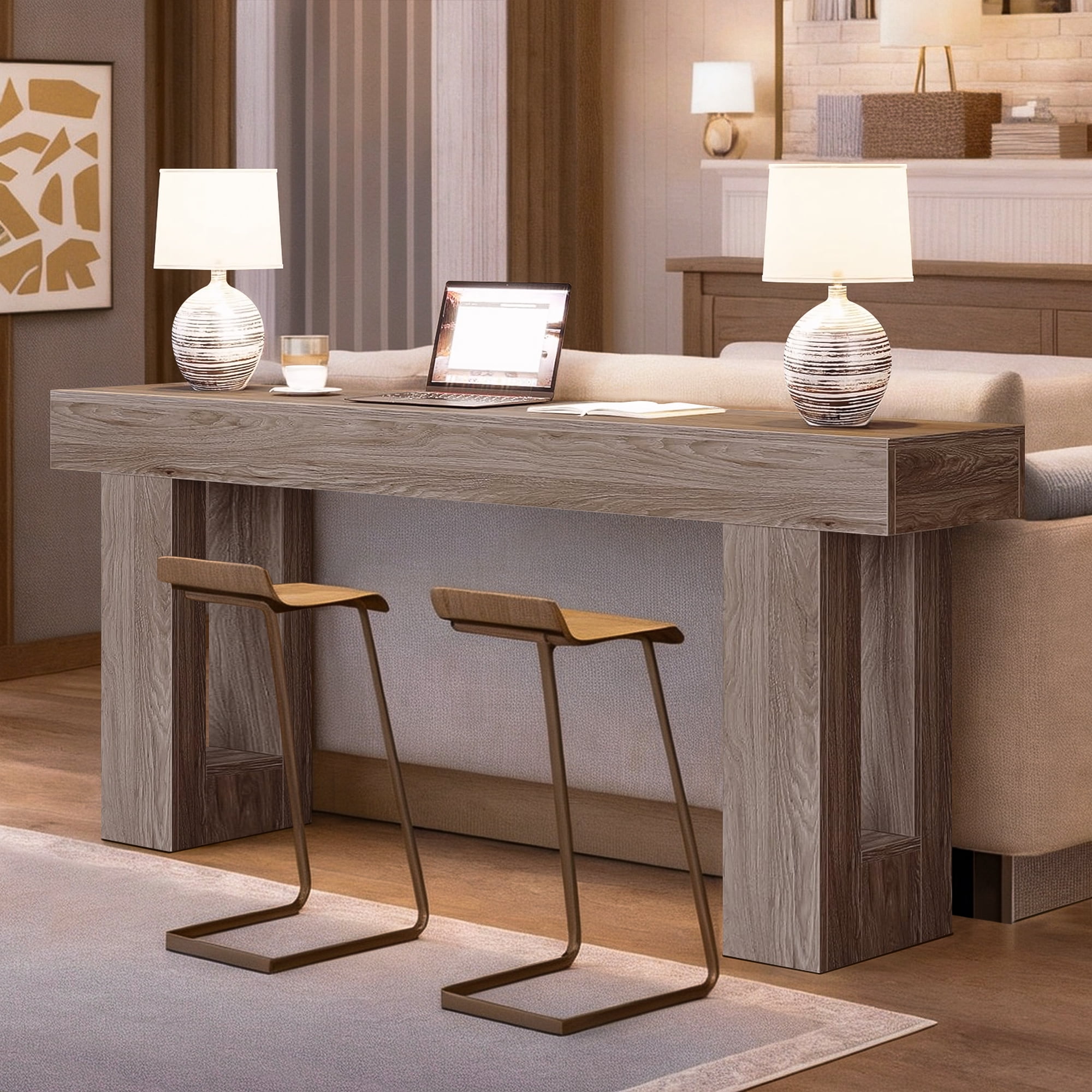 Demi Bonn 63" Farmhouse Console Table, Modern Living Room Sofa Table, Contemporary Entryway Hall Table, Foyer Display Table, Gray