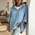 thumbnail image 5 of Women's Plus Size Hooded Knit Sweater Oversized V Neck 3/4 Batwing Sleeve Drawstring Hoodies Loose Tunic Pullover Winter Layering Tops Sky Blue, 5 of 5