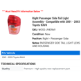 thumbnail image 2 of Right Passenger Side Tail Light Assembly - Compatible with 2001 - 2003 Toyota RAV4 2002, 2 of 2