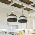 thumbnail image 5 of LittleGlovo Japanese Hand-wove Rattan Pendant Light with Black and White Splicing Color for Living Room, 5 of 23