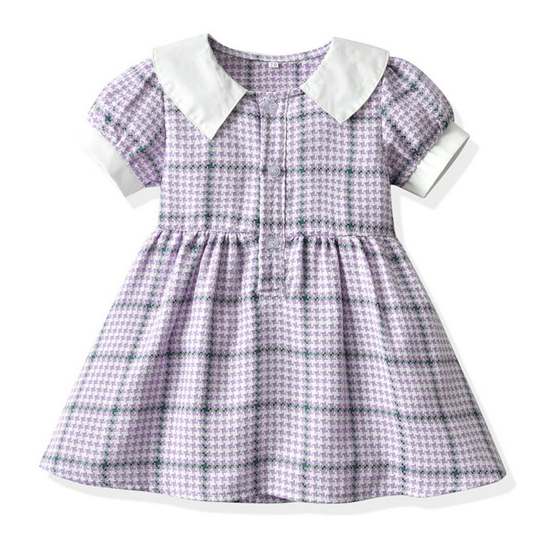 LBECLEY Girls Dresses Size 6 Dress Kids Toddler Baby Girls Spring Summer Plaid Cotton Short Sleeve Princess Dress Clothes 6X Girls Dress Toddler Girl