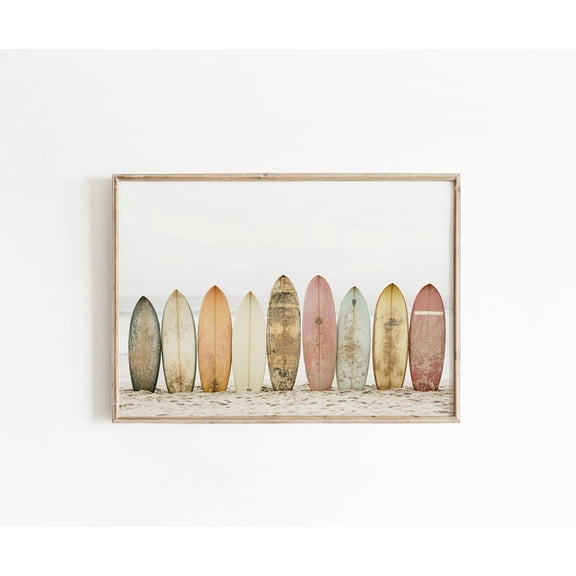 Beach Waves Surf Decor Print, Modern Coastal Interior Artwork with Relaxed Boho Seaside Style Size 24x36 Unframed Poster