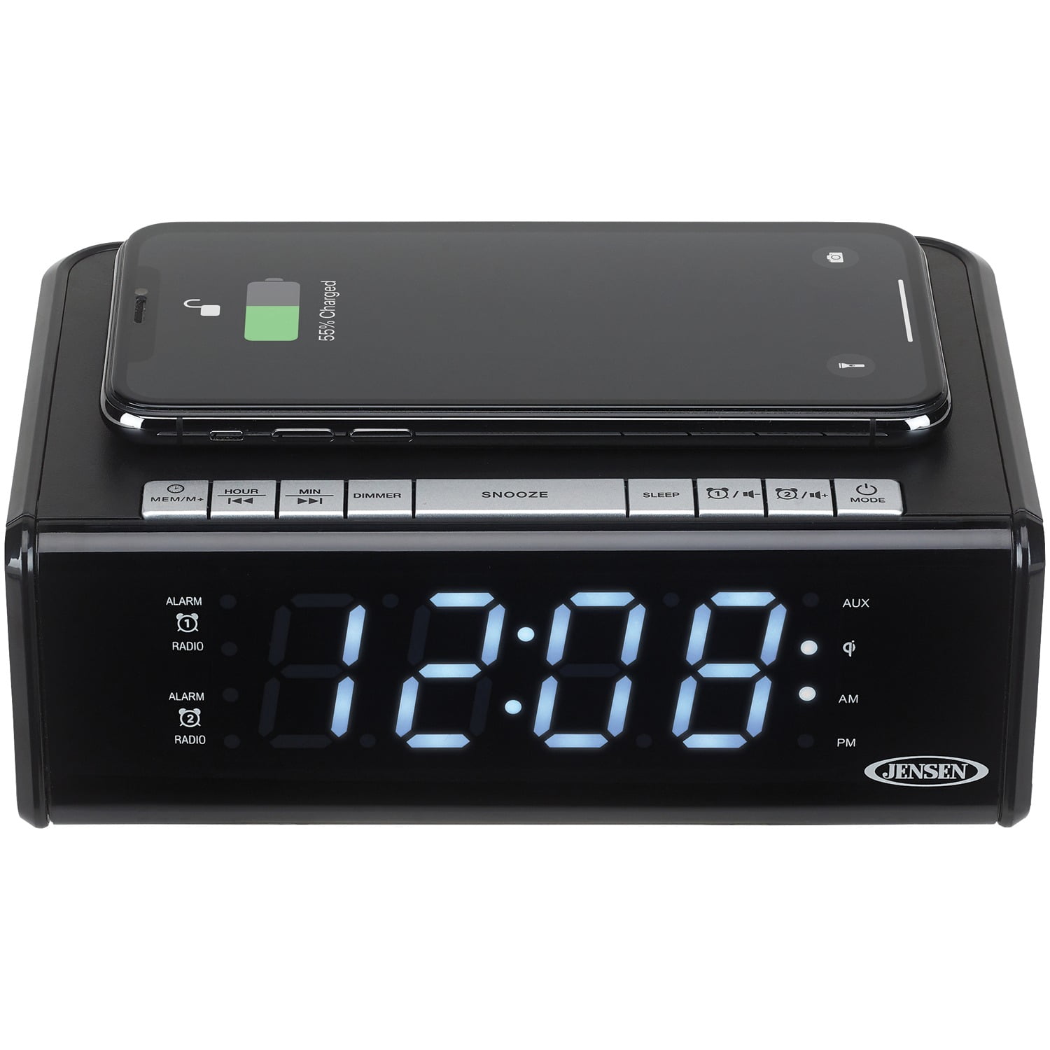 JENSEN QiCR-200 Dual Alarm Clock Radio with Qi Charging