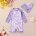 thumbnail image 2 of Happy Town Toddler Baby Girl Floral Swimsuit Long Sleeve One-Piece Rash Guard Bathing Suit with Hat, 2 of 8