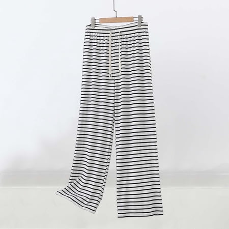 Mifsaly Womens Lounge Pants Wide Leg Pajama Pant Striped Printed Drawstring Soft Loose Fit Sleepwear Comfortable Breathable High Waisted Trousers M