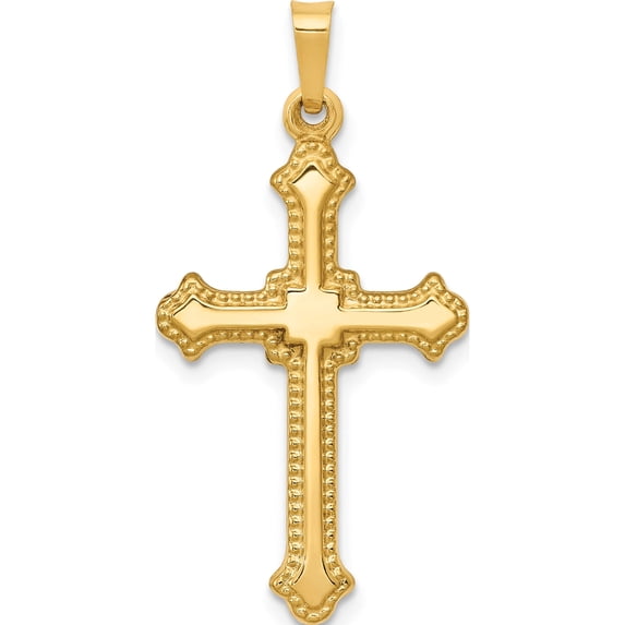 14K Yellow Gold Polished Fleur De Lis Cross Pendant (32.67 X 16.5) Made In United States xr1596