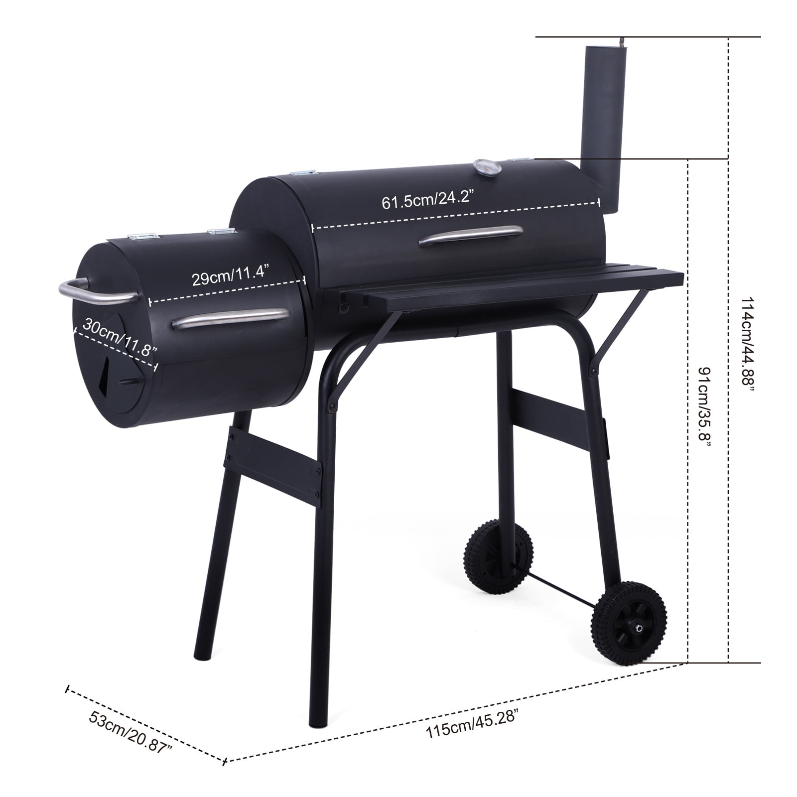 YouYeap Outdoor Portable BBQ Charcoal Grill with Offset Smoker, Black