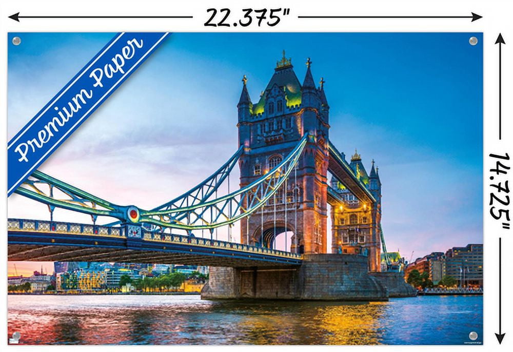 Timeless Visions - Tower Bridge Wall Poster with Pushpins, 14.725" x 22.375"
