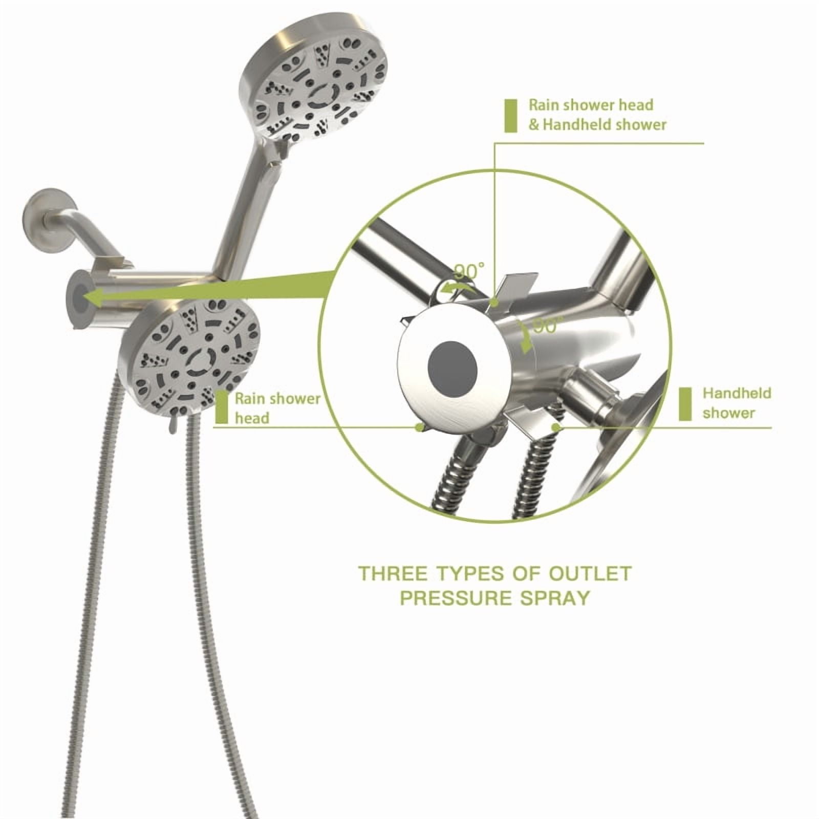Multi Function Dual Shower Head - Shower System with 4.7" Rain Showerhead, 8-Function Hand Shower, Brushed Nickel On-Site   RR