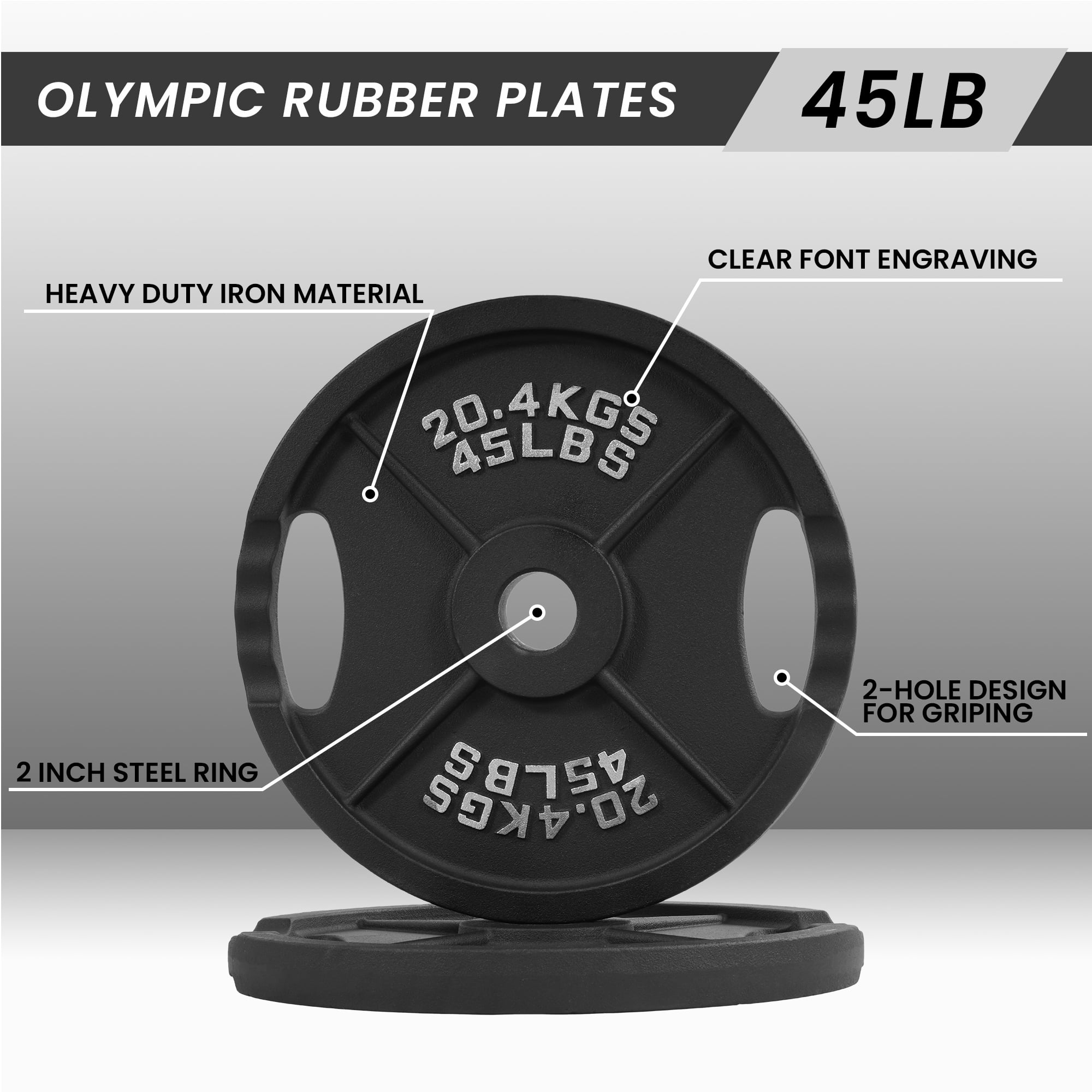 BalanceFrom Classic Cast Iron Weight Plates for Strength Training, 2-Inch, 45-Pound, Pair