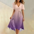 thumbnail image 2 of Gradient Flare Dress Women's Summer Fashion V-Neck Short Sleeve Flowy Swing Midi Dresses Casual Party Sundress,Purple Pink 2XL, 2 of 6