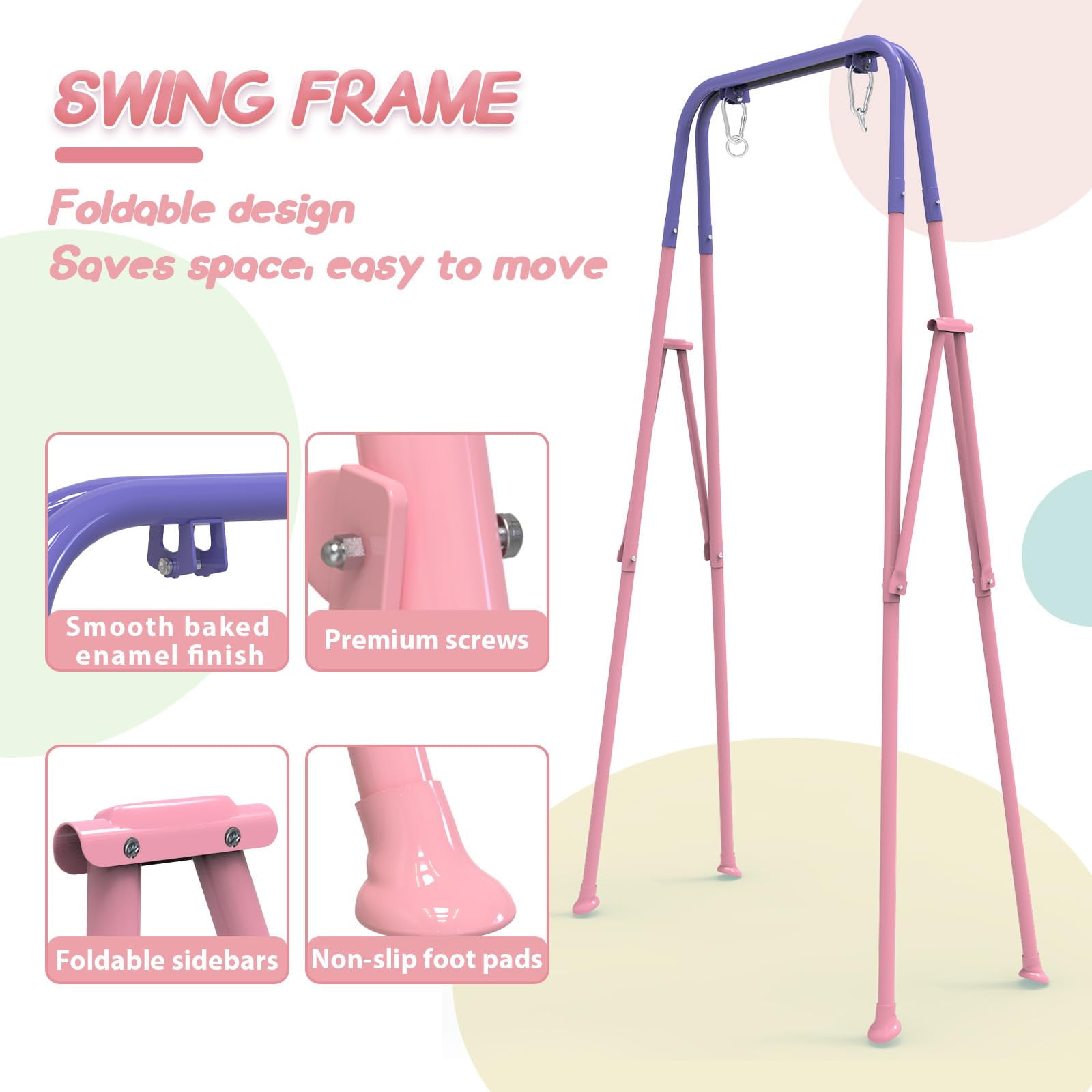 G TALECO GEAR Foldable Toddler Swing, 2 in 1 Swing Sets for Backyard,  Pink & Purple