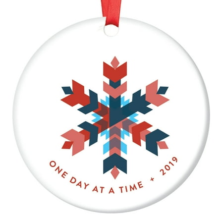 Christmas Wonderlands Uk 2019 One Day At A Time 2019 Christmas Ornament Recovery Encouragement Gift Modern Geometric Colorful Snowflake Wintry Wonderland Glossy Smooth White Porcelain 3