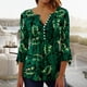 thumbnail image 2 of Blusa de verano para mujer con estampado de pliegues sexy y mangas 3/4 con cuello en V y botones OAVQHLG3B Store  lin121212, 2 of 5