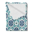thumbnail image 2 of Spanish Soft Flannel Fleece Throw Blanket, Geometric Old Azulejo Motif with Diagonal Circles Moroccan Ornaments, Cozy Plush for Indoor and Outdoor Use, 60" x 80", Pale Blue Navy Blue, by Ambesonne, 2 of 5