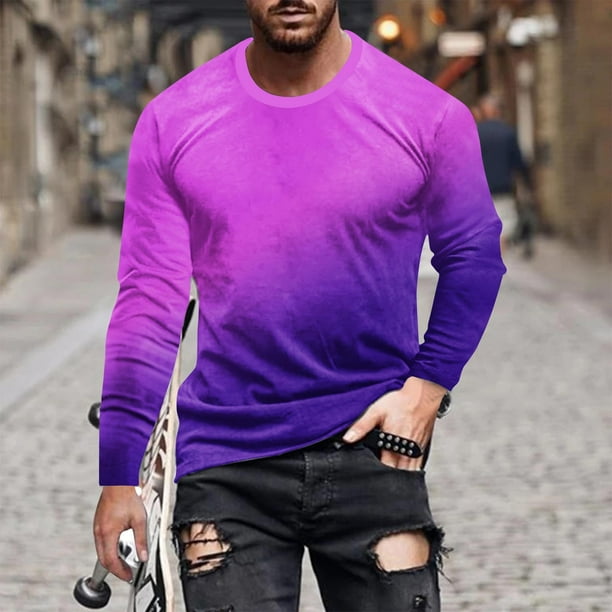 Blusas y camisas de manga larga con cuello redondo para hombre, blusa informal con estampado de cuello redondo y manga larga para hombre