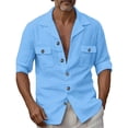 thumbnail image 1 of Blusa y camisa de manga larga con cuello vuelto para hombre, informal, a la moda, con botones, color liso, manga larga, cuello alto, blusa, camisa para hombre, tops de poliéster, 1 of 2