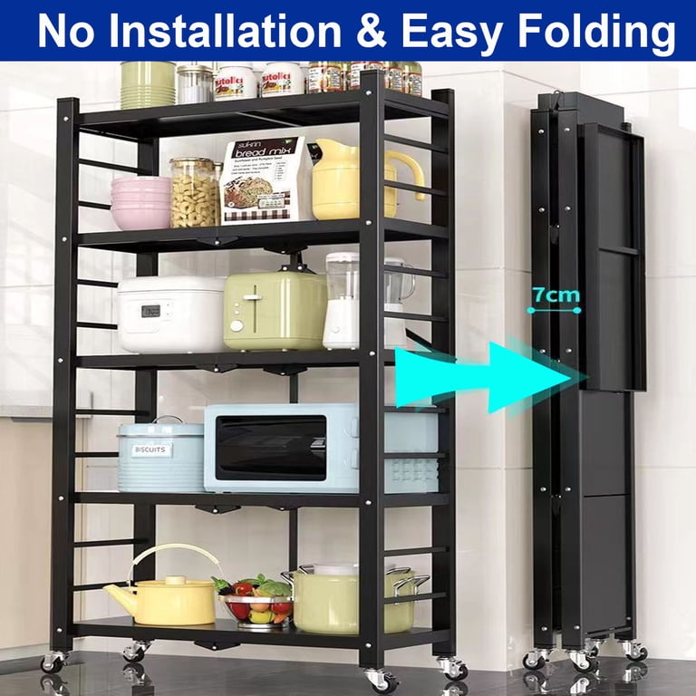 Musment Foldable 4-Tier Metal Storage Shelf, Adjustable, Black photo 4