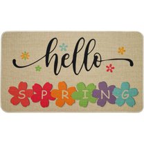 Spring Welcome Mat Spring Door Mat Spring Flower Doormat - Hello Spring Floral Door Mat Indoor Outdoor Non-Slip Doormat Home Entryway Farmhouse Decor, 30"x17"