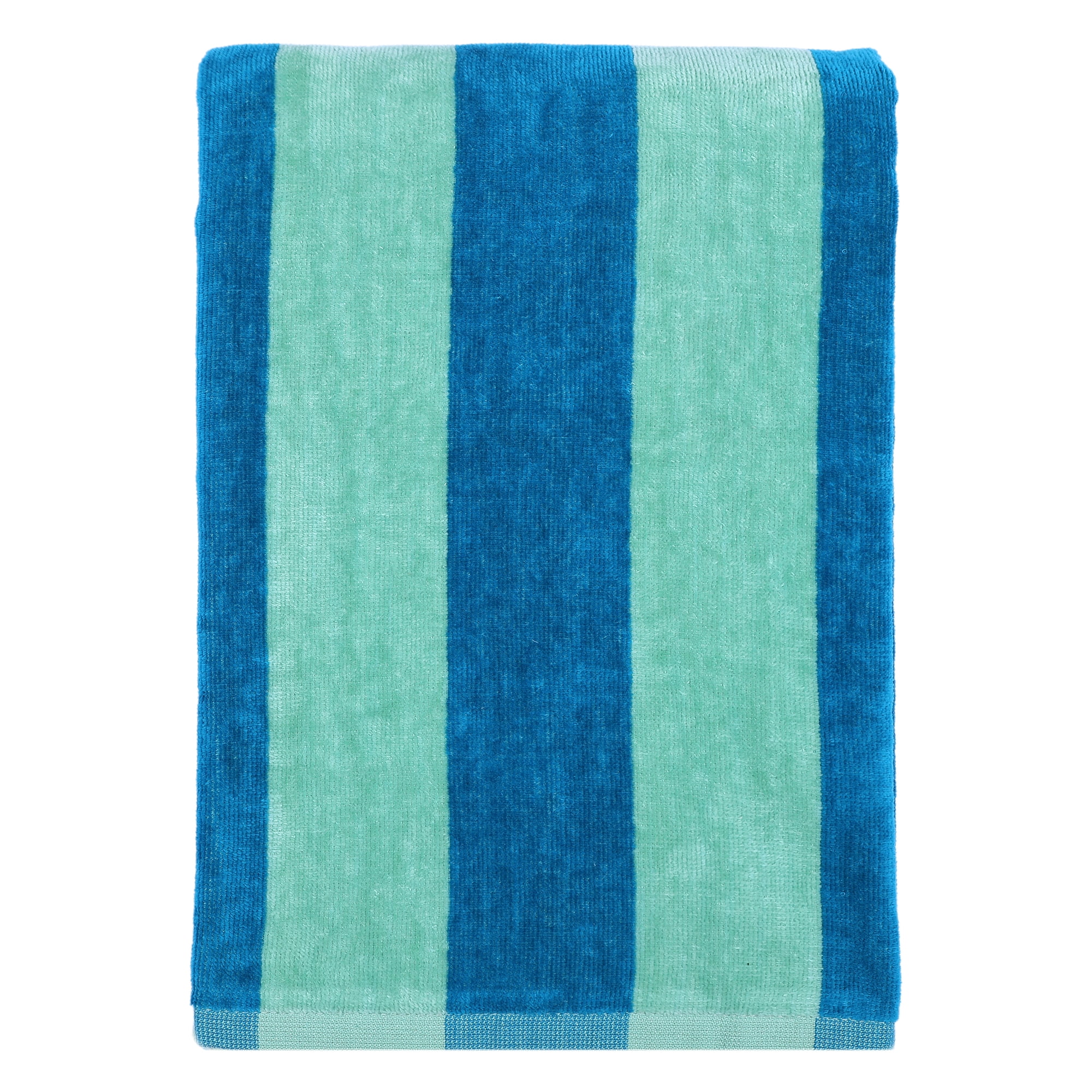 Mainstays Cabana Stripe Cotton Blend Beach Towel, 58" x 28", Teal & Green
