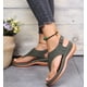 thumbnail image 2 of Sandalias de cuña para mujer estilo romano con hebilla de una palabra ShoesGreen43, 2 of 5