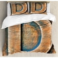 thumbnail image 1 of Letter D Queen Size Duvet Cover Set, Scratched Wooden Timber Typography Character Rough Display Font Language, Decorative 3 Piece Bedding Set with 2 Pillow Shams, Orange Blue Grey, by Ambesonne, 1 of 3
