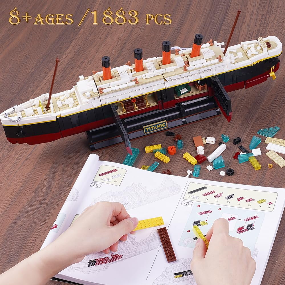 2 in 1 Mini Ship Building Block 1883 PCS with Glacier Display Stand Toy Gift for Adults Teens Kids Aged 10+