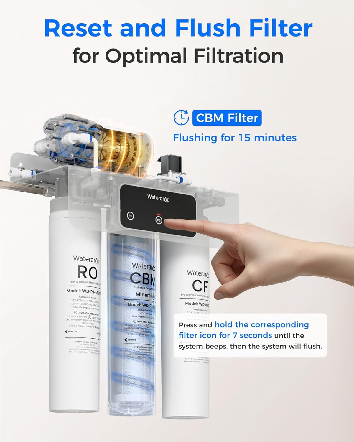 Waterdrop RT-CBM Filter, Replacement for Waterdrop T3-T & T3-M Reverse Osmosis System, Pack of 1 CB Filter, 12-month Lifetime