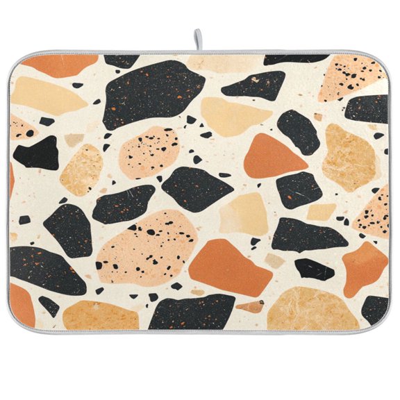 Dish Drying Mat for Kitchen Counter | Reversible, Super Absorbent & Hanging | 16x18 / 18x24 Inch (S/M)，A Terrazzo Pattern