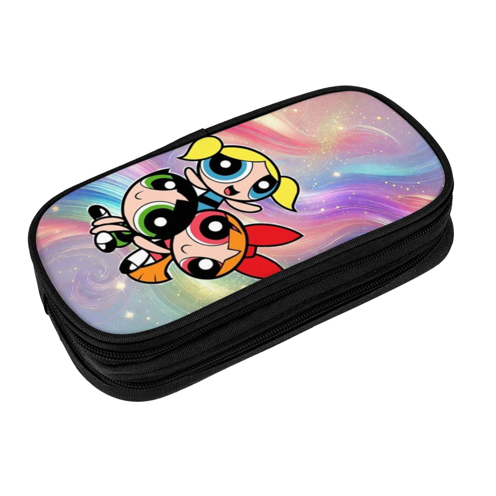 The Powerpuff Gi-rls Pencil Case Large Capacity Pencil Pouch Pen Bag Office Stationery Organizer Travel Makeup Bag Black