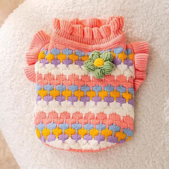 Winter- Cozy Knitted Cat Sweater for Indoor Felines with 3D Floral Stripes and Comfortable Everyday Wear