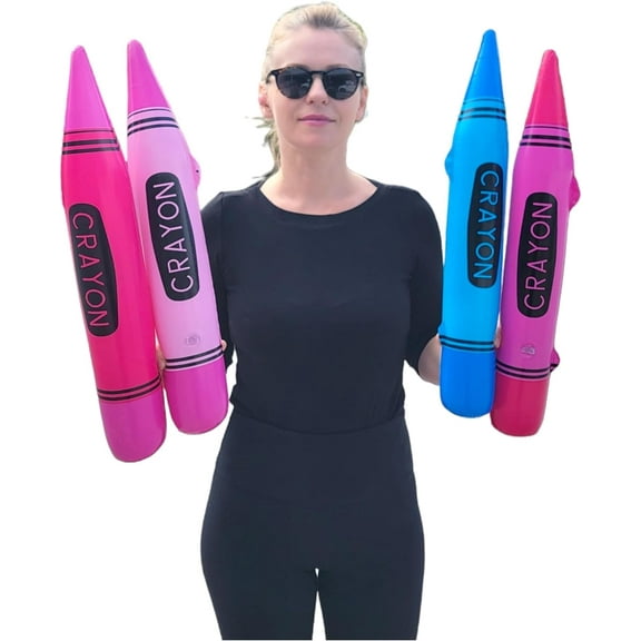 Colorful Inflatable Crayons - 12 Pack (20" x 3") Blow-Up Inflate Decoration Giant Prop For Birthday Party School Class Room Decor