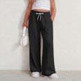 thumbnail image 2 of NOLDARES Girls Straight Wide Leg Track Pants Elastic Waist Casual Baggy Athletic Pants Loose Jogger Sweatpants(Black,13-14 Y), 2 of 5