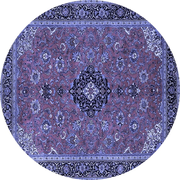 Ahgly Company Machine Washable Indoor Round Medallion Blue Traditional Area Rugs, 6' Round