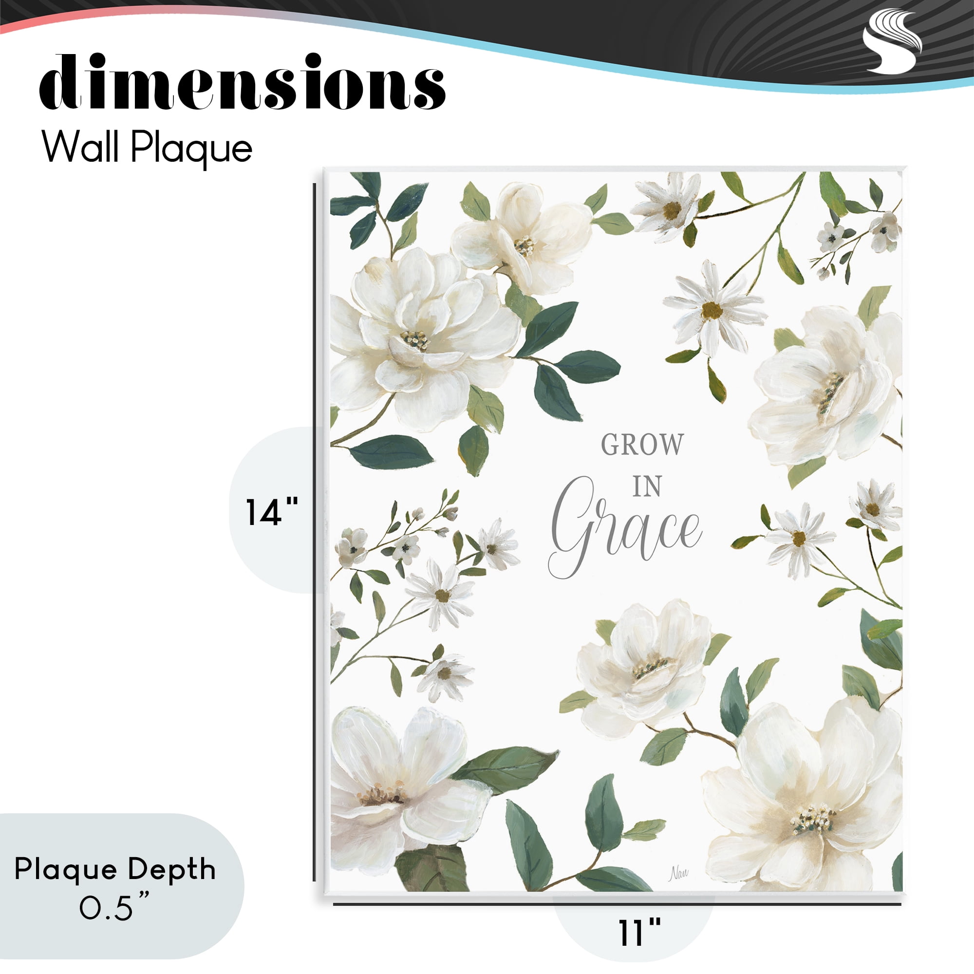 Stupell Industries Floral Grow In Grace Wall Plaque Art, design by Nan