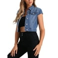 thumbnail image 4 of INSPIRE CHIC Women's Summer Denim Jackets Button Down Short Sleeves Cropped Jean Jacket S M-Blue, 4 of 6