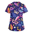 thumbnail image 3 of Womens Mardi Gras Scrubs Sequins Carnival Short Sleeve Nursing Top Sparkly V Neck Novelty Nurse Uniform with Pockets Dark Blue 4XL, 3 of 4