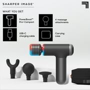 Sharper Image® Powerboost® Pro+ Compact Hot & Cold Percussion Massager with Dual-Temperature Hot + Cold Massage Node, 6 Speed Settings, 4 Unique Attachments, Portable Design with Carrying Case