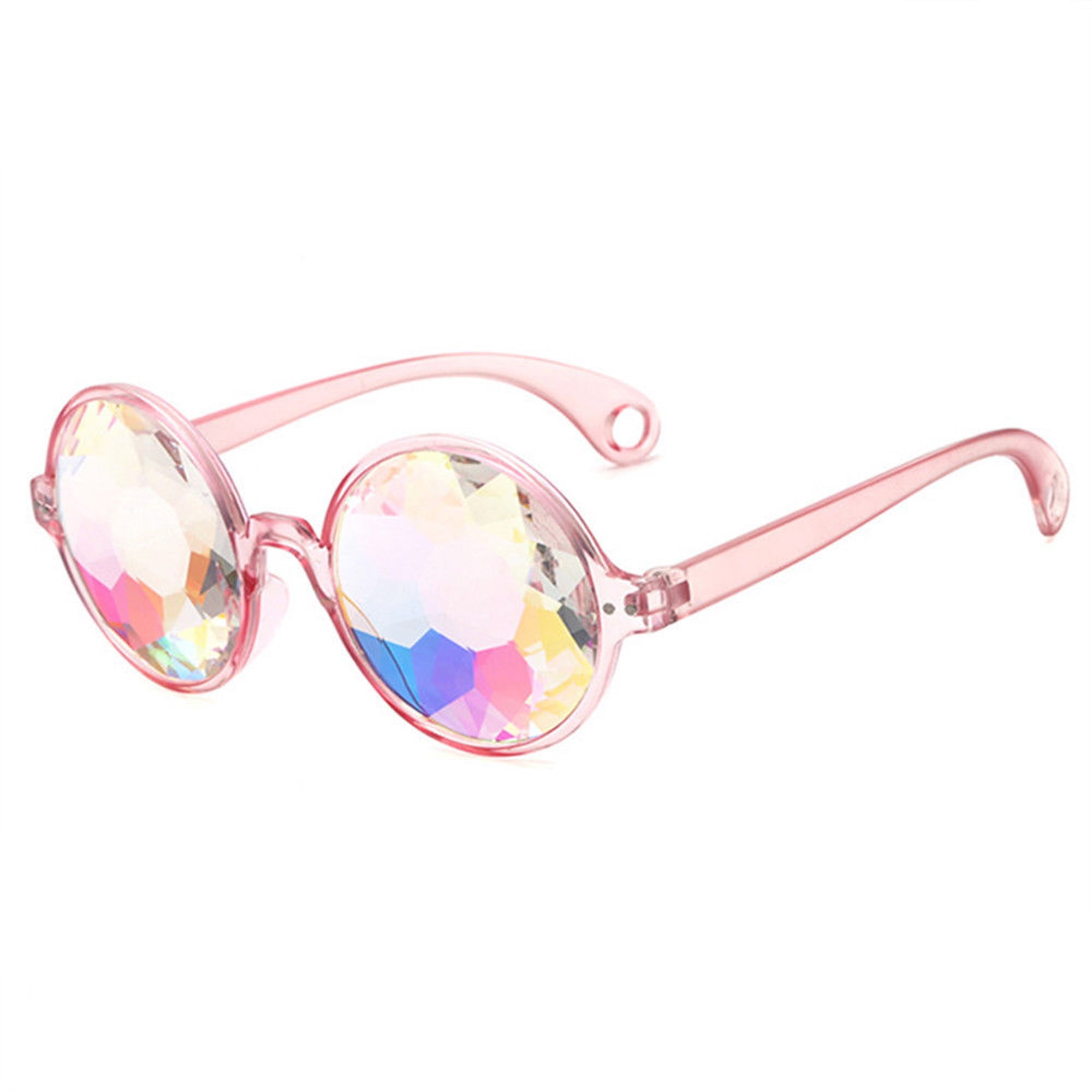 UV Glow in The Dark Steampunk Rave Goggles Prism Retro Round Diffraction Glasses Pink Frames 