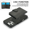 thumbnail image 5 of ELEHOLD Case for iPhone 13, 2-in-1 Magnetic Shockproof Leather Wallet Flip Case Cover, Detachable Card Holder with Stand,Black, 5 of 8